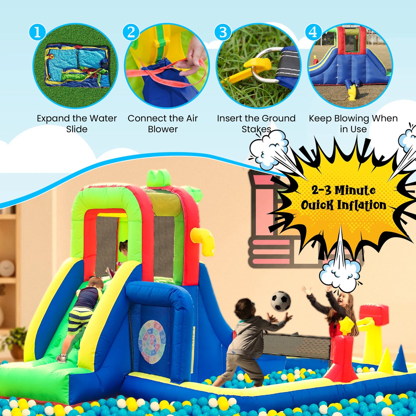 8 In 1 Crocodile Inflatable Water Slide Park For Kids