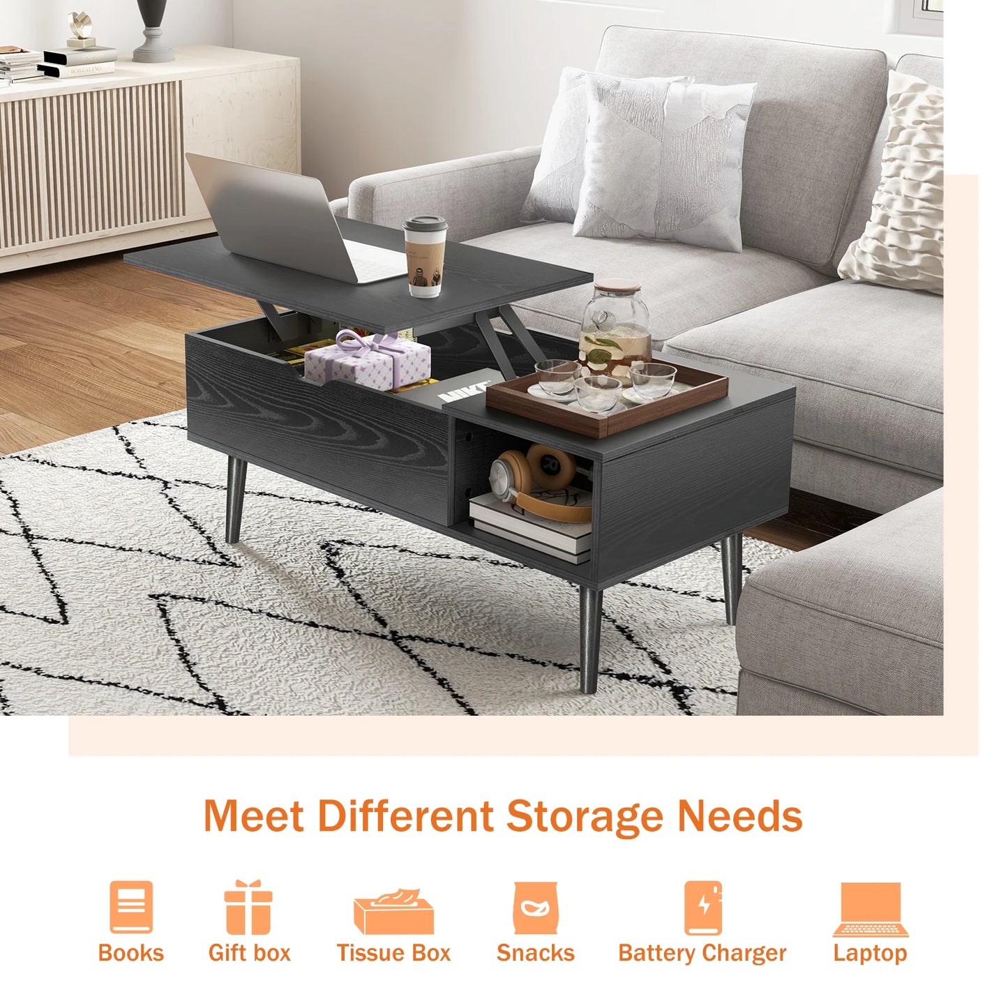 JHK Lift Top Coffee Table For Living Room With Storage