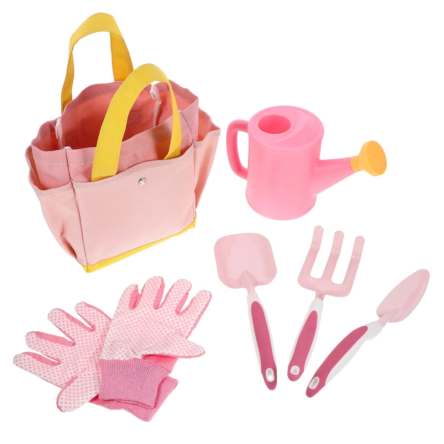 1 set Pink Planting Tools Set Kids Garden Tools Small Shovel Rake Watering Can Storage Basket Child Gardening Set Mini Spade