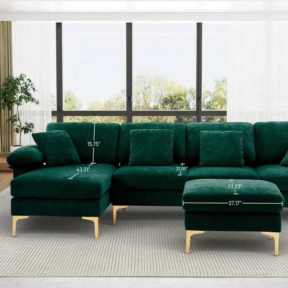 "4-seat u-shaped velvet sofa set with chaise and ottoman for living room"