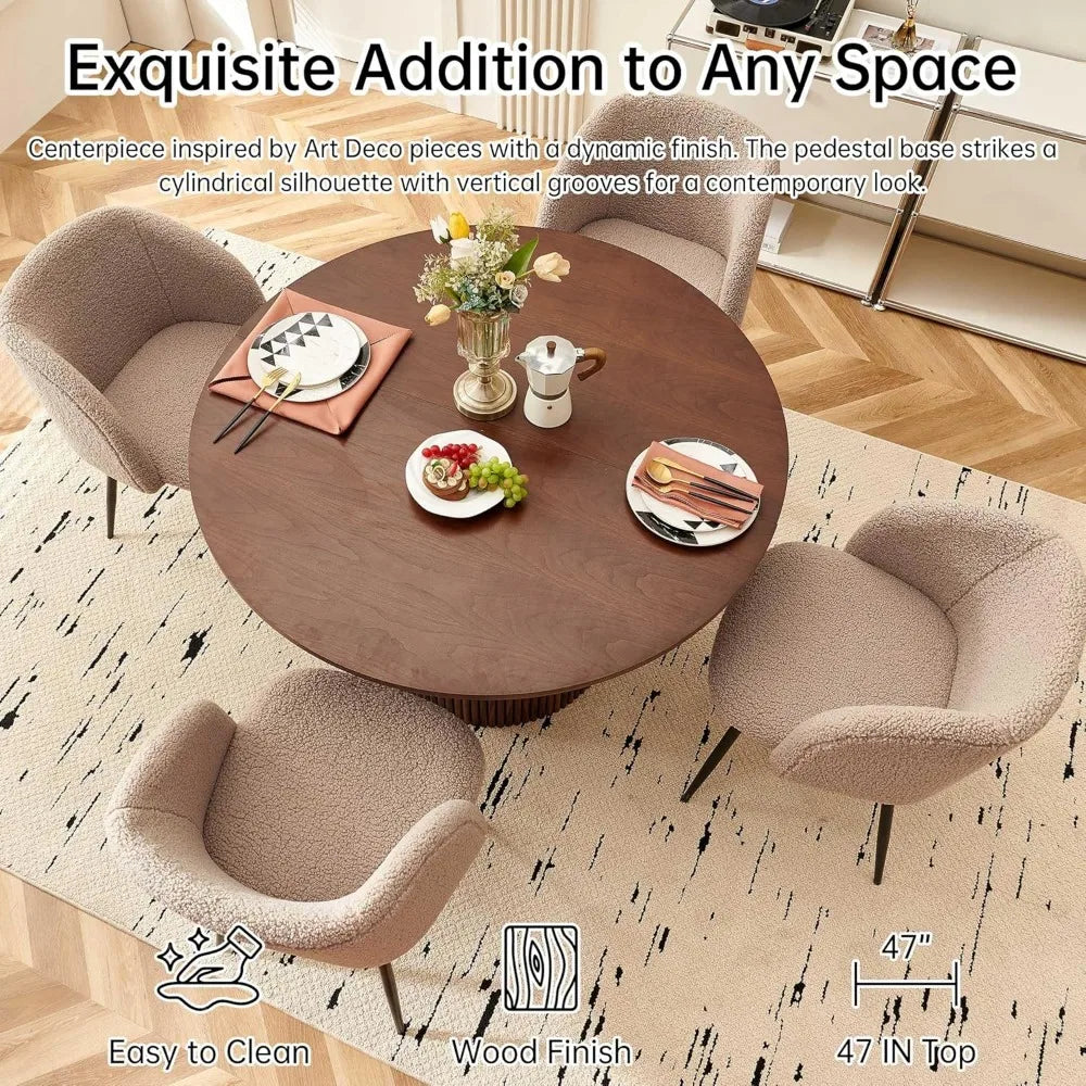 Five Piece Wooden Round Dining Table And Barrel Chairs Set
