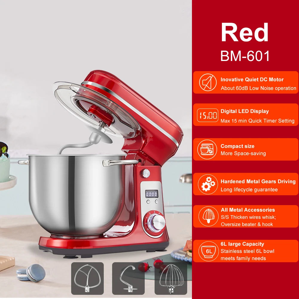 BioloMix 6 Speed Stand Mixer And Blender 1200W 6L Quiet Kitchen Appliance