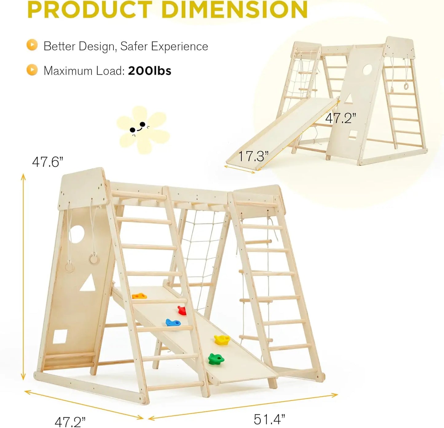 Indoor Jungle Gym, 9 in 1 Kids Indoor Playground, Climbing Toys for Kids with Climbing Wall, Slide, Monkey Bars, Rope Ladder and