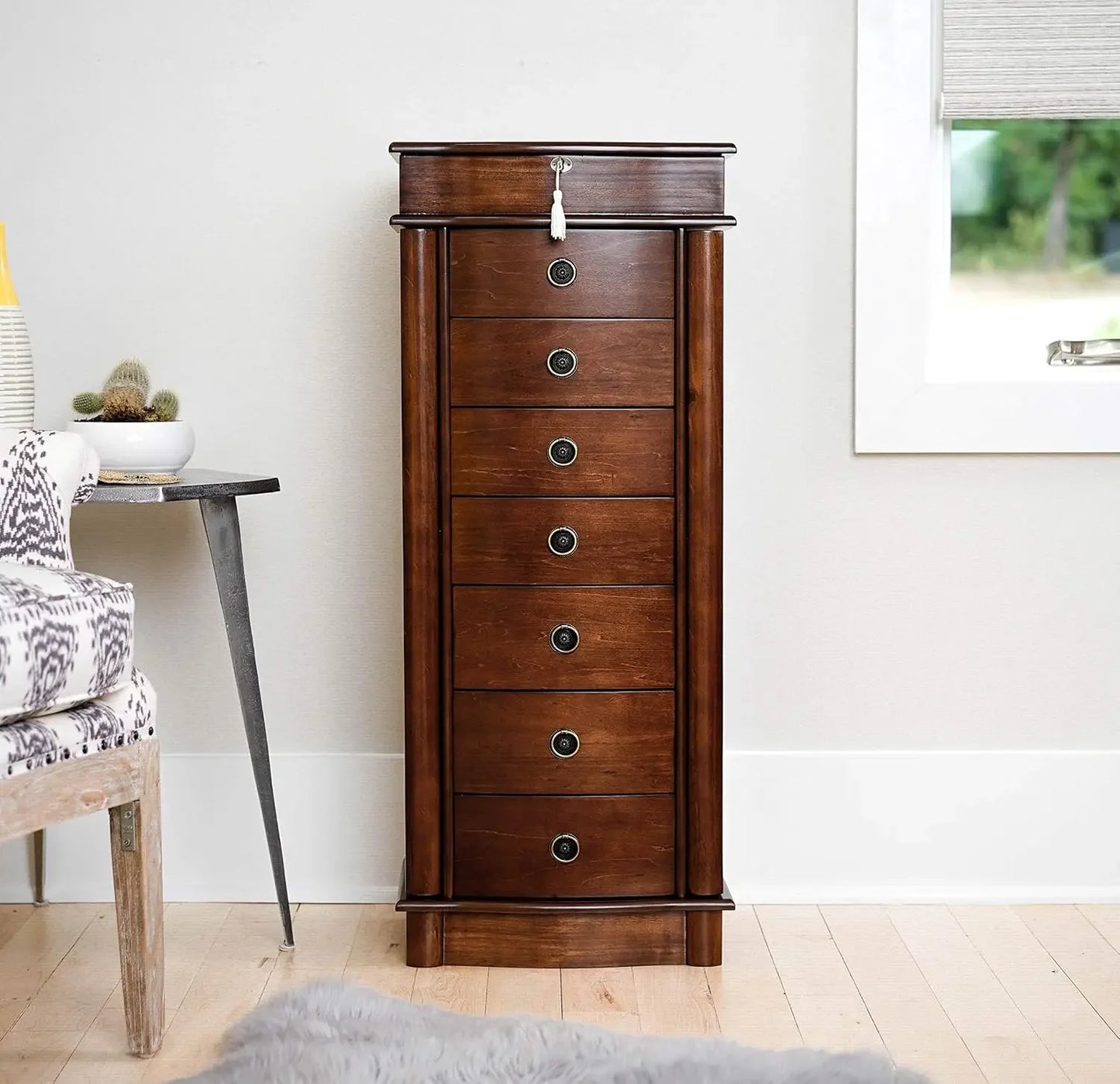 Locking Jewelry Storage Organizer with Top Flip Mirror, 7 Drawers, Jewelry Chest Armoire, Jewelry Box for Necklace, Earring