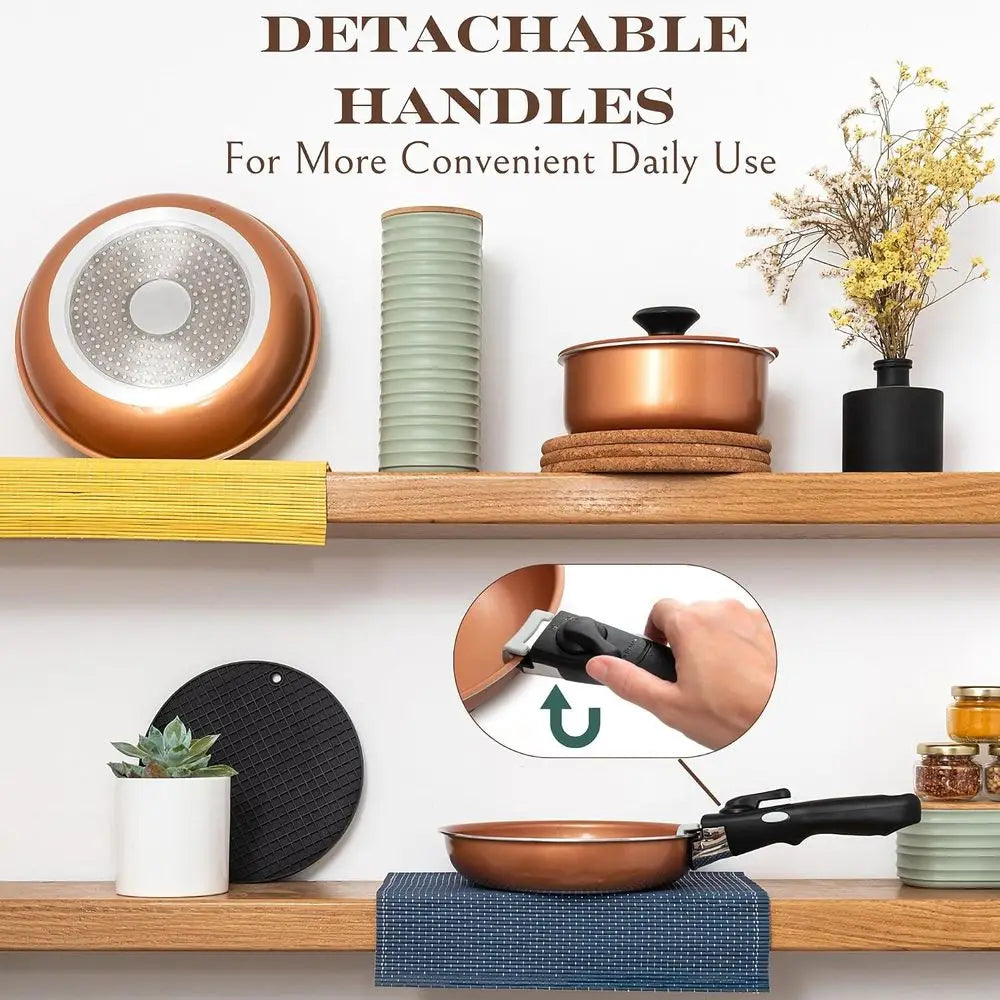 Nonstick Removable Handle Cookware, Stackable Pots And Pans Set, Dishwasher Safe, Induction Compatible, Camping Cookware Set (7