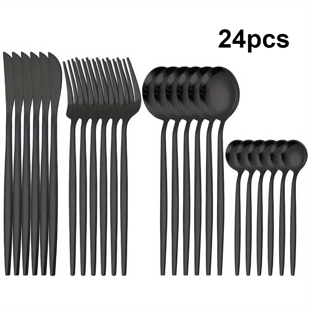 24/48pcs Stainless Steel Cutlery Set Dishwasher Safe Home Kitchen, Parties Holidays Includes Forks, Knives, Spoons