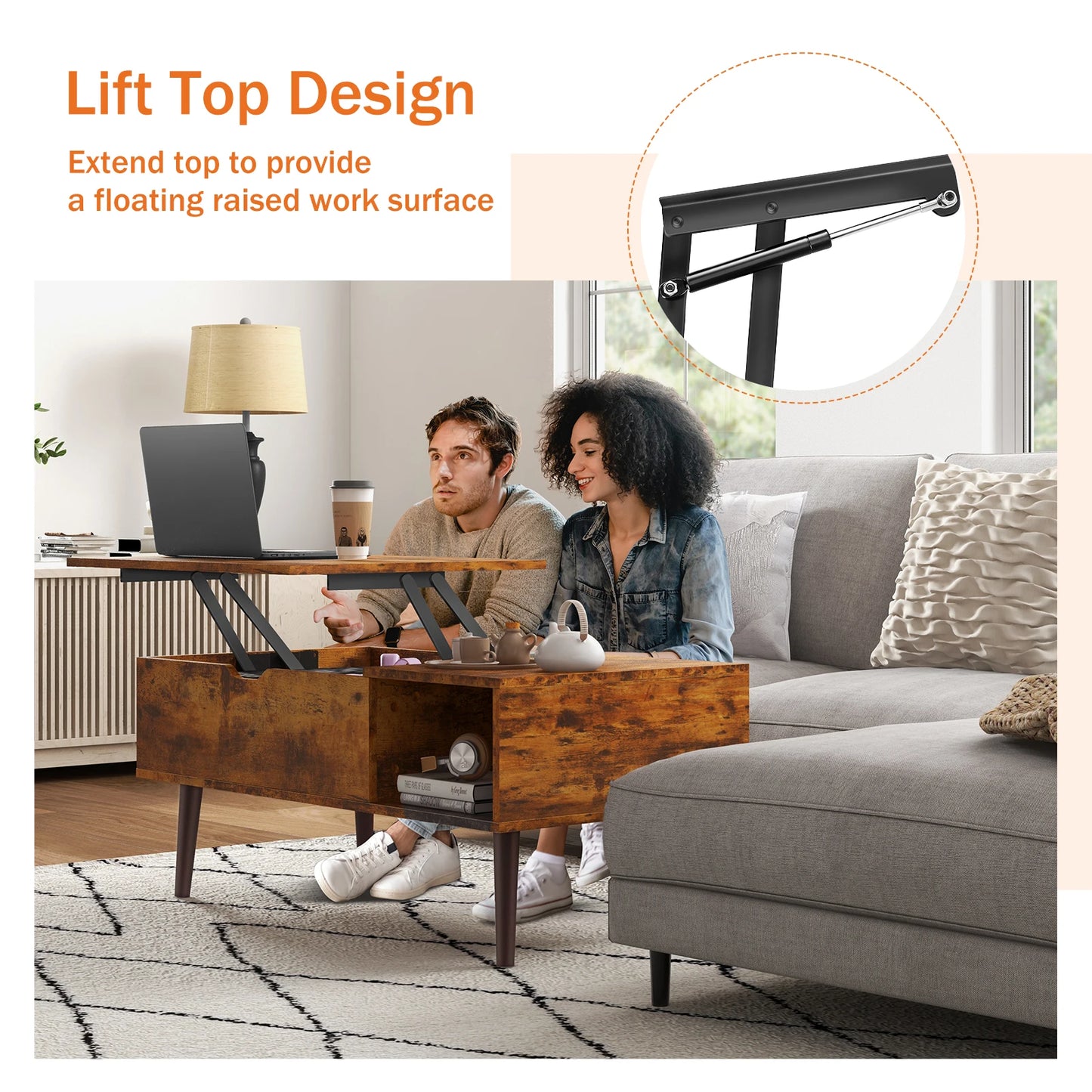 JHK Lift Top Coffee Table For Living Room With Storage
