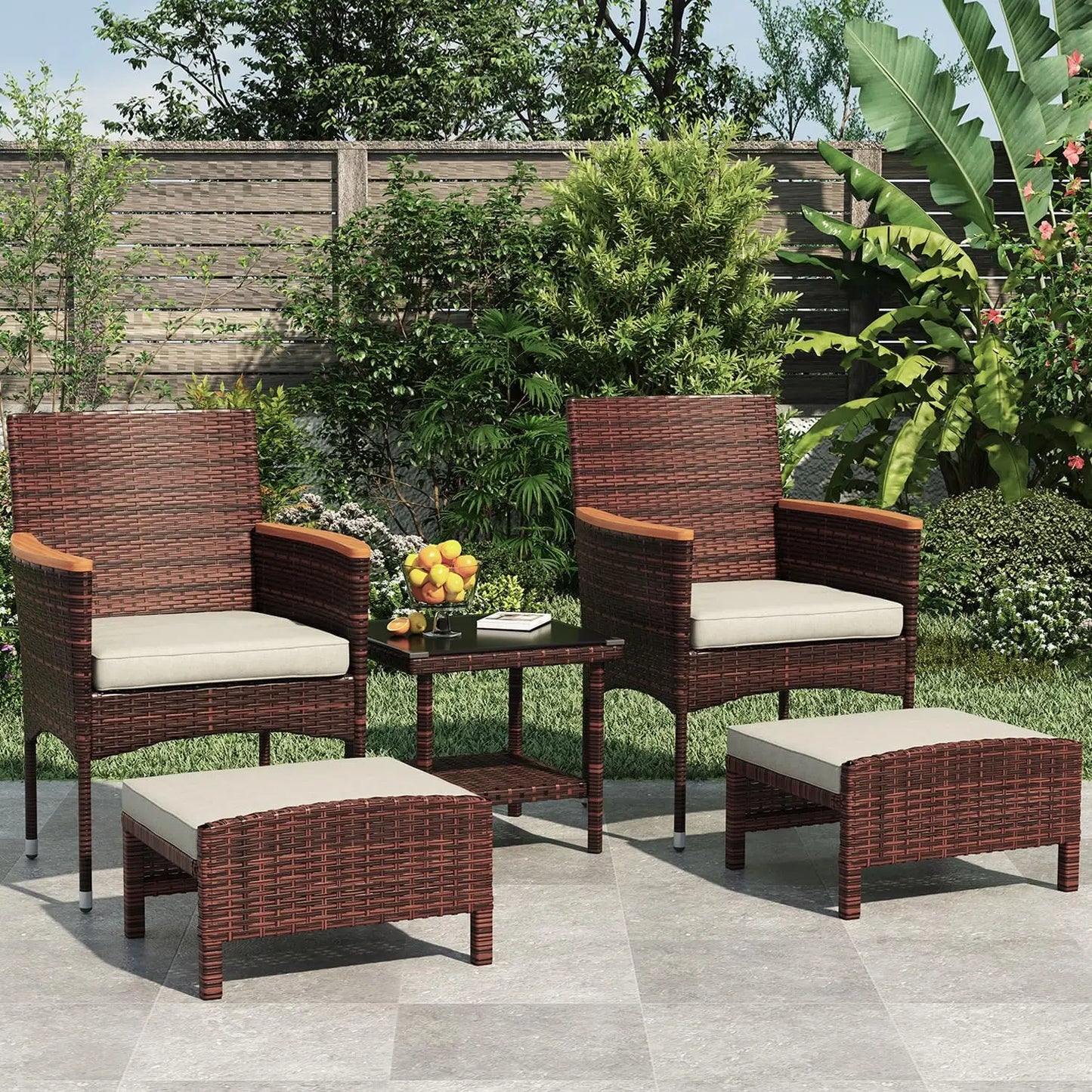 5 Piece Outdoor Patio Set With Table And Ottoman Wicker