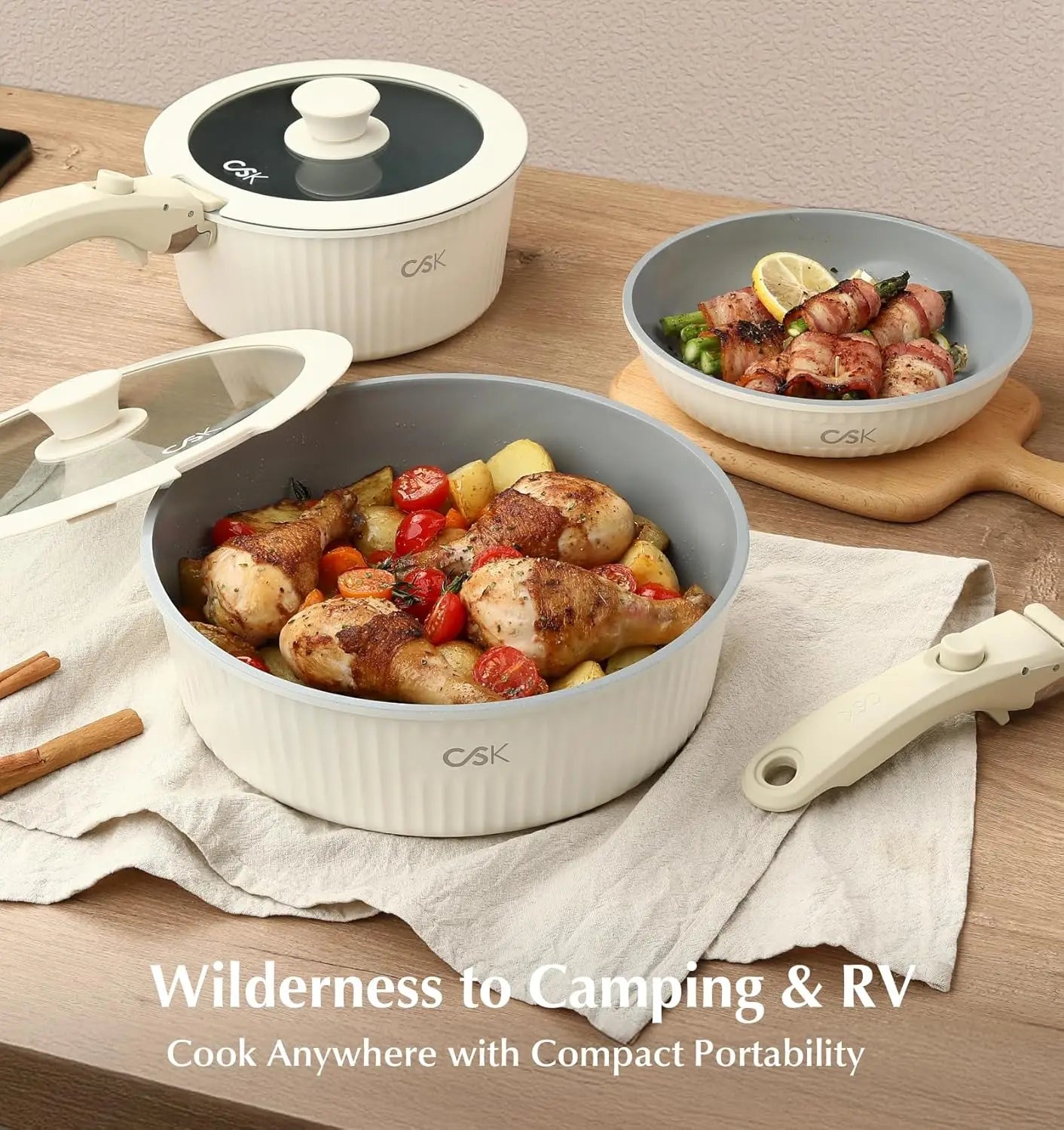 KOCH SYSTEME CS 17pcs Pots and Pans Set, Nonstick Ceramic Cookware Set Detachable Handle, Induction Pot and Pan Set