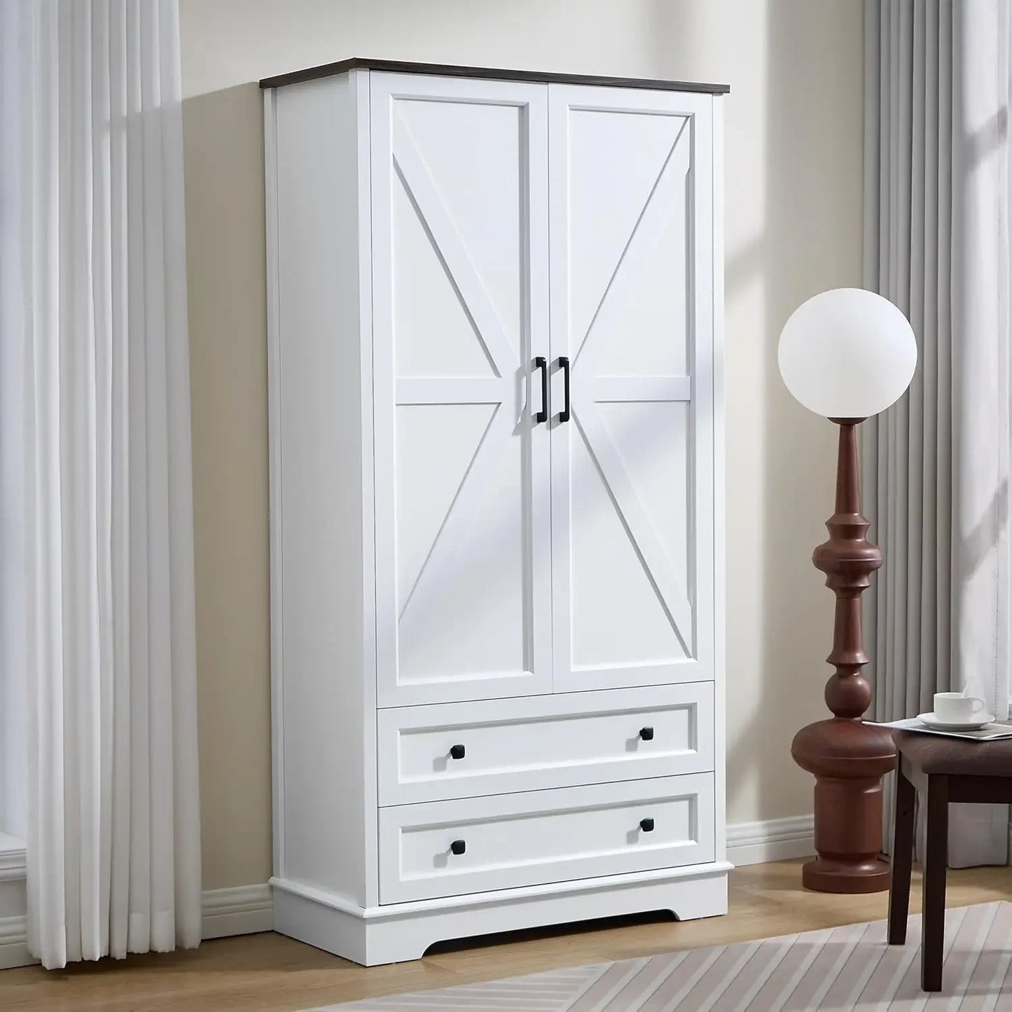 Dresser for Bedroom, Farmhouse Dresser with Wooden Drawers and Storage Cabinets, Tall Chest of Drawers for Bedroom,Living Room