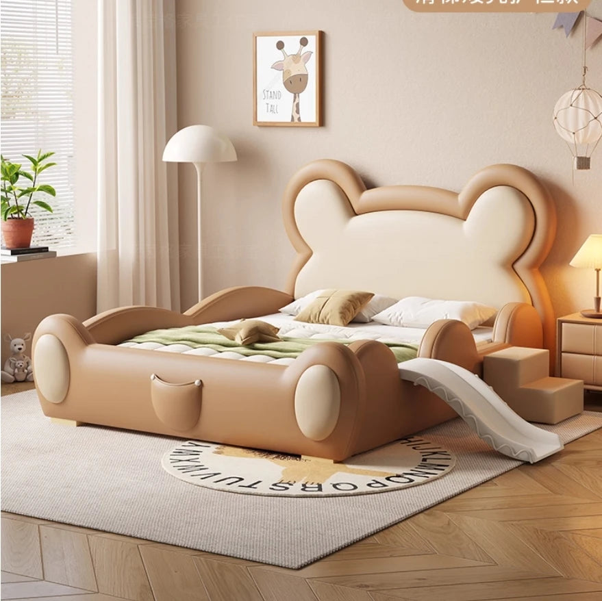 Children's Bed with Safety Guardrail Slide Boy and Girl Cartoon Cute Bear Solid Bed Single Bedroom Small Bed Cama Para Niña