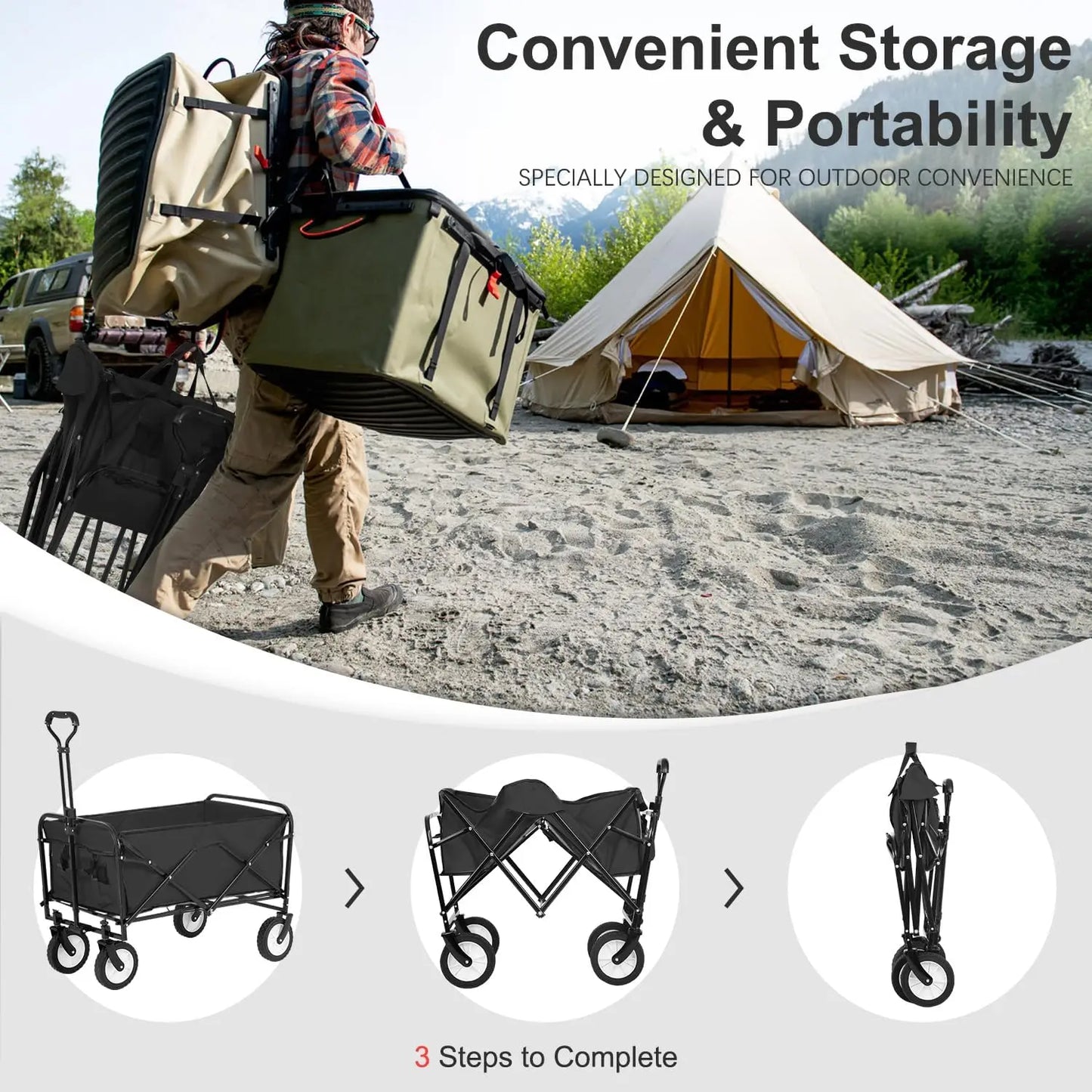 39 Inch Collapsible Wagon Folding Garden Cart 330 Lbs