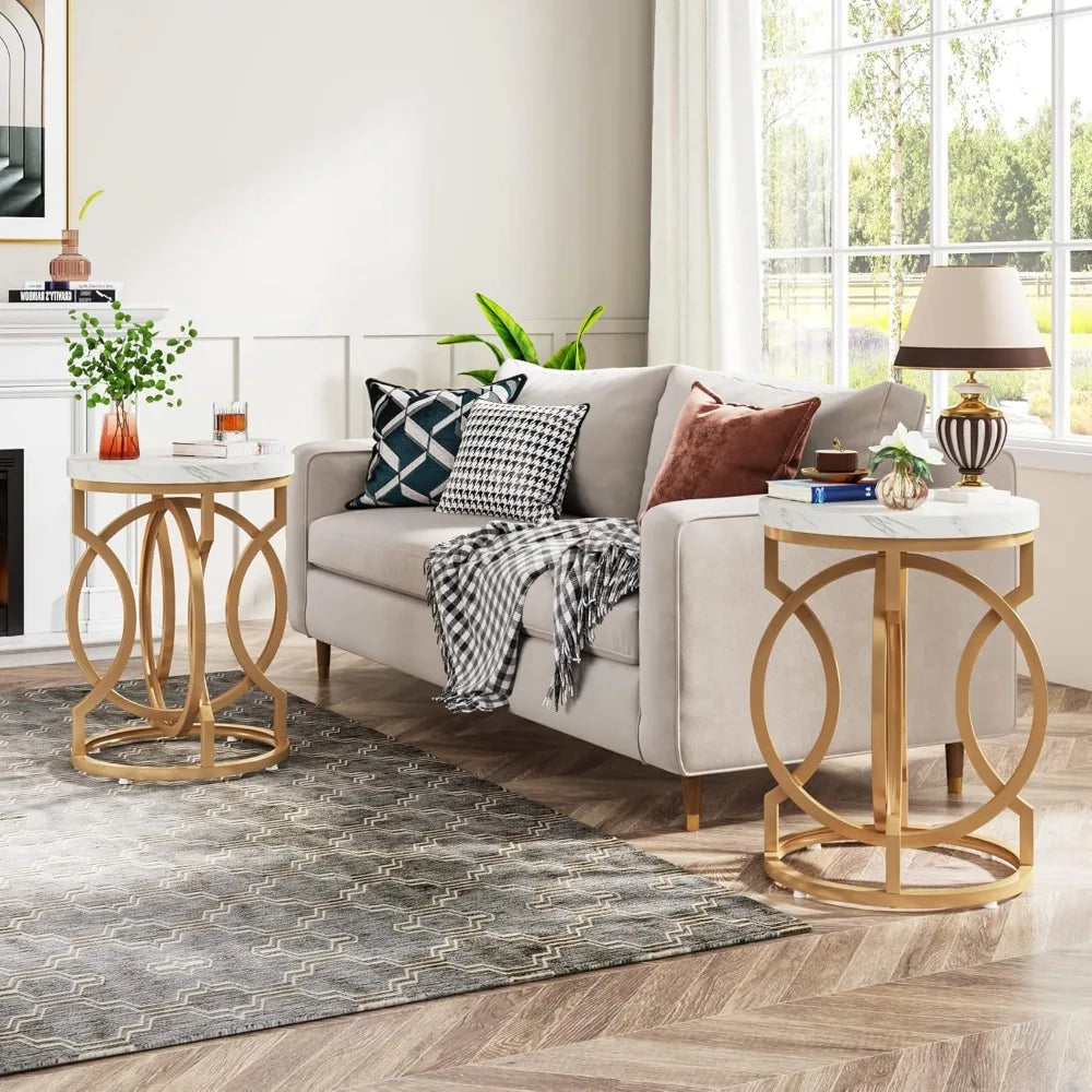 Modern Round End Tables Set Of 2 With Thickened Tabletop