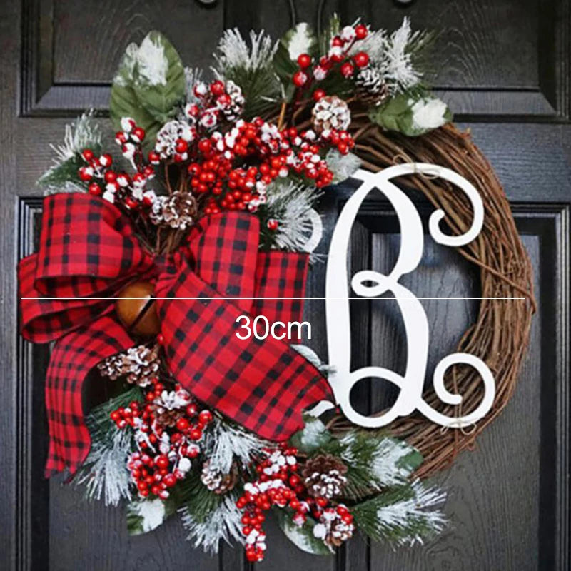 38cm Christmas Letter Wreath Door Hanging Red Fruit Rattan Circle Decoration