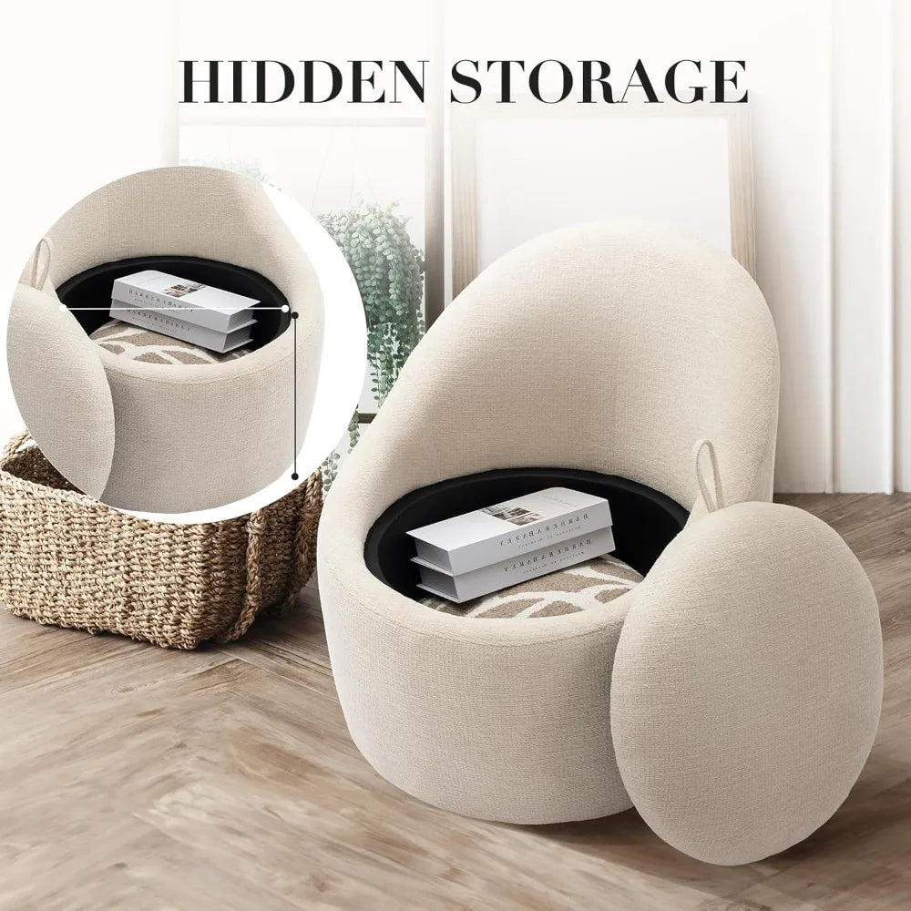 Swivel Accent Chair, 360° Swivel Chair with Hidden Storage, Modern Small Barrel Swivel Armchair for Living Room/Bedroom,