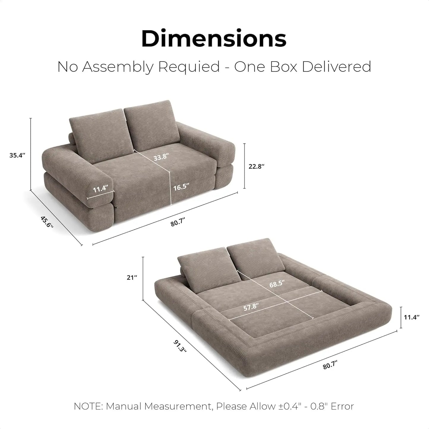 LIKIMIO Convertible Sleeper Sofa 3 In 1 Corduroy Green