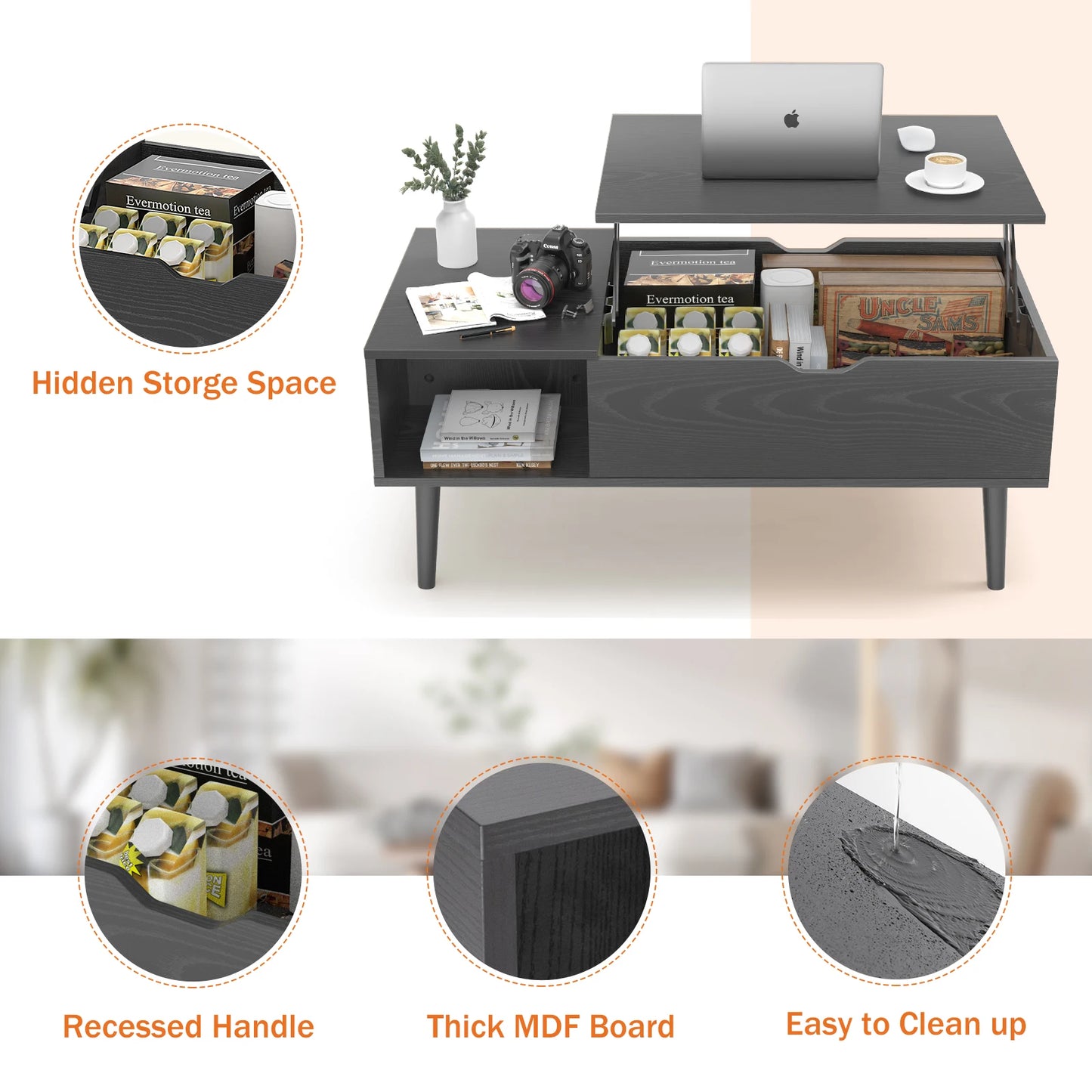 JHK Lift Top Coffee Table For Living Room With Storage