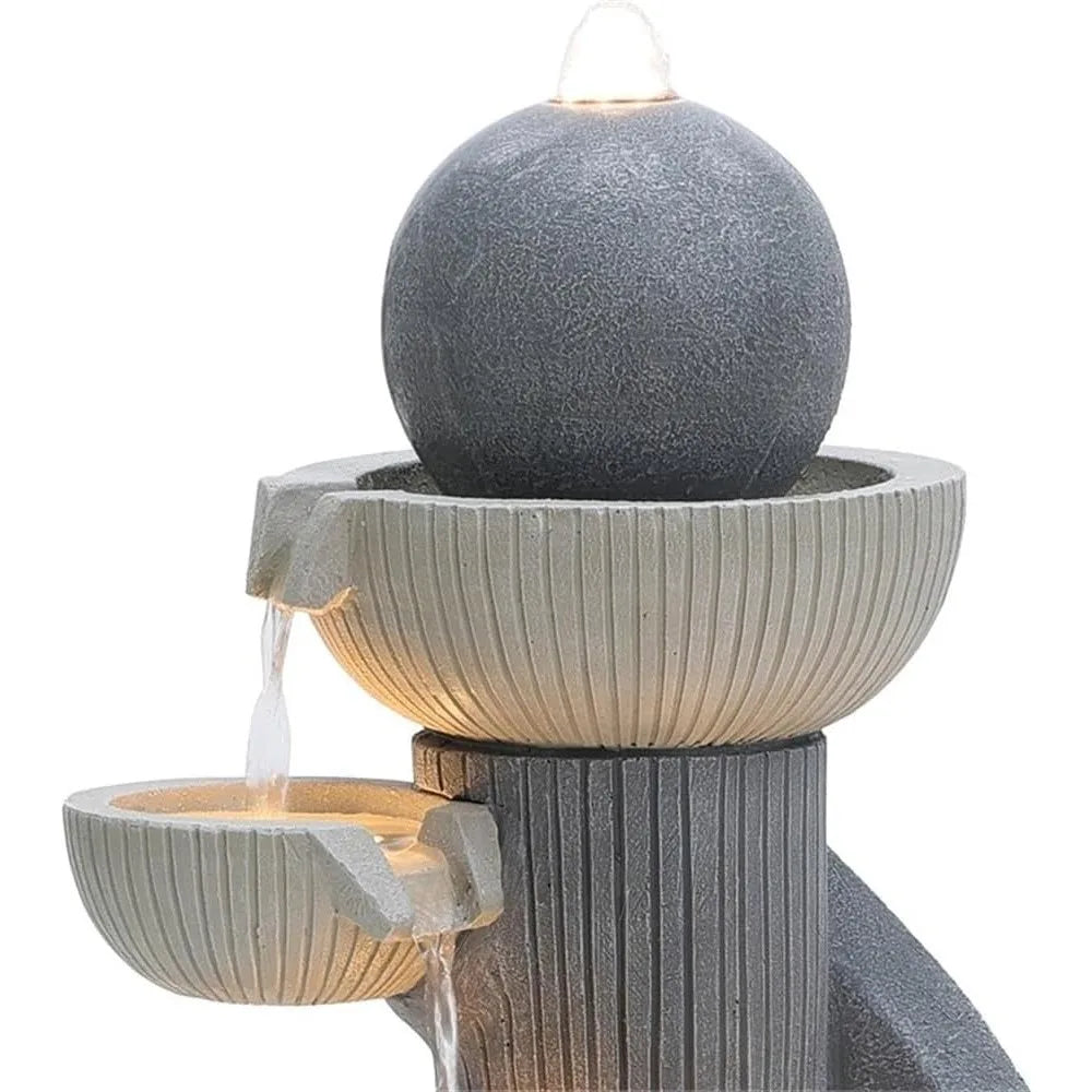 29 Inch Cascading Resin Water Fountain with LED Lights, Modern Indoor Garden Decor, Small Water Feature