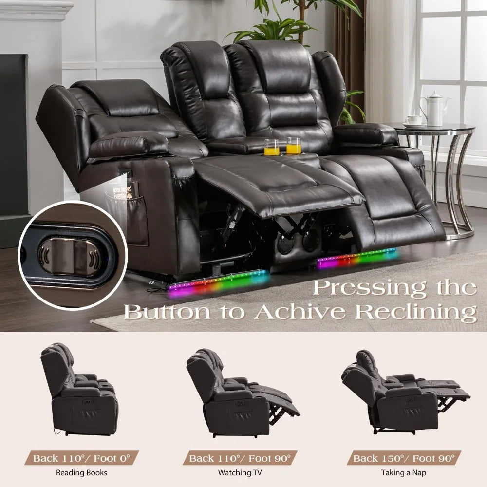 2-Seater Power Loveseat Recliner Electric Reclining Sofa Couch Wall Hugger Recliner Home Theater Seating w/Multi-Function Consol