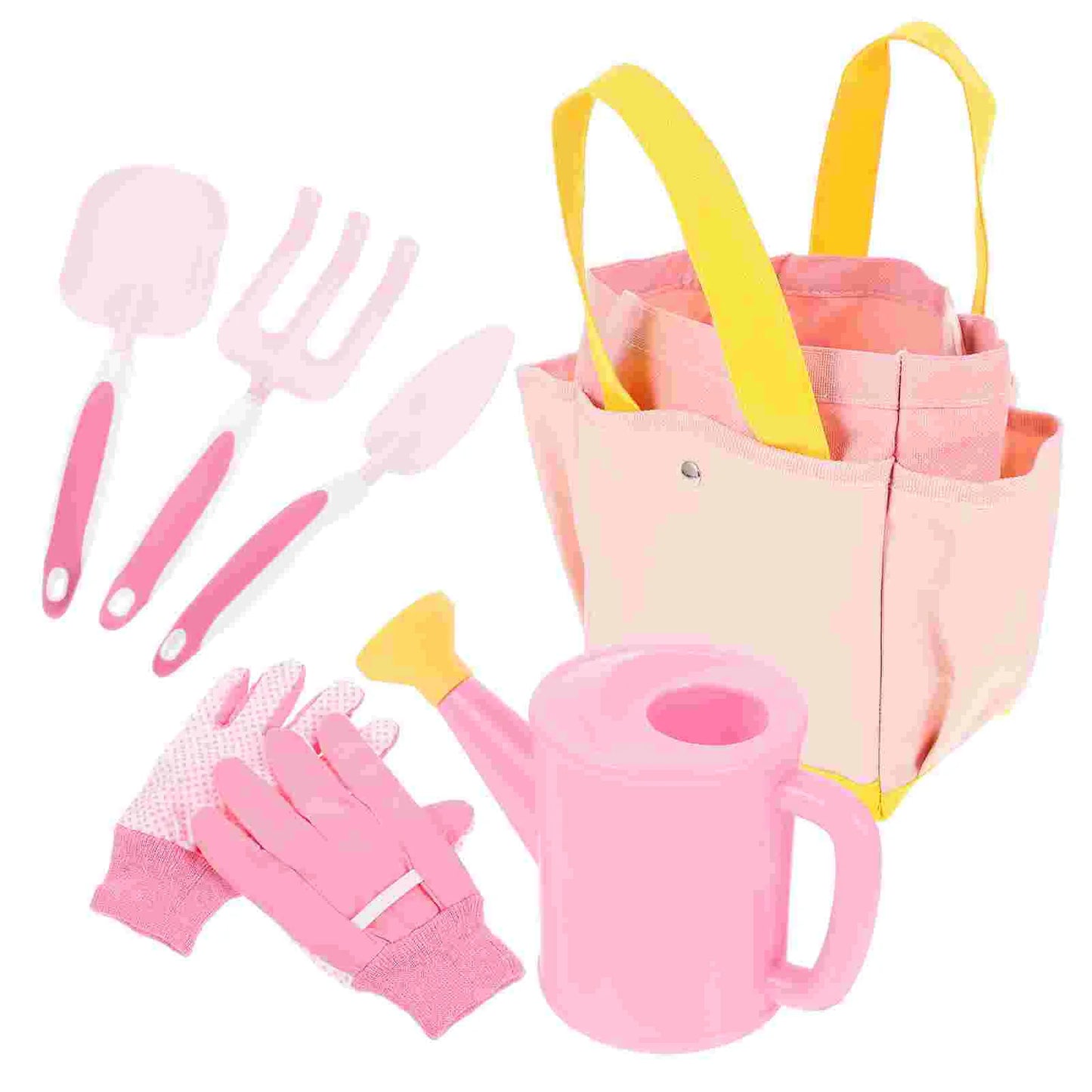 1 set Pink Planting Tools Set Kids Garden Tools Small Shovel Rake Watering Can Storage Basket Child Gardening Set Mini Spade