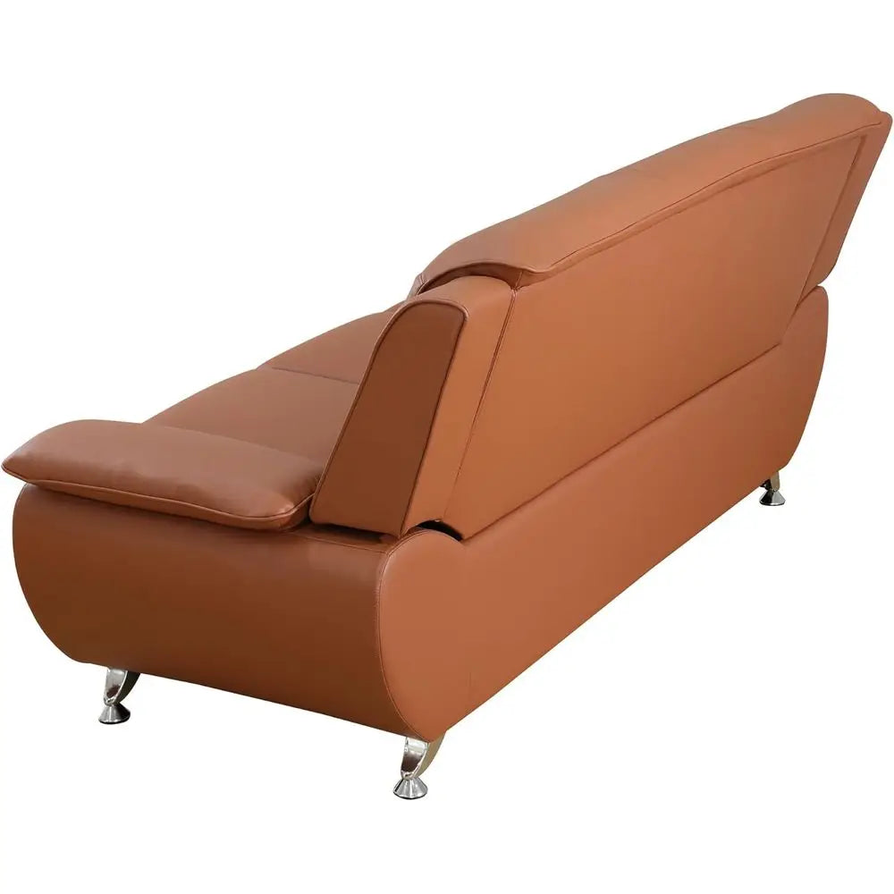 Orange Modern Leather Sofa Set With Pillow Top Armrests 3 Seater