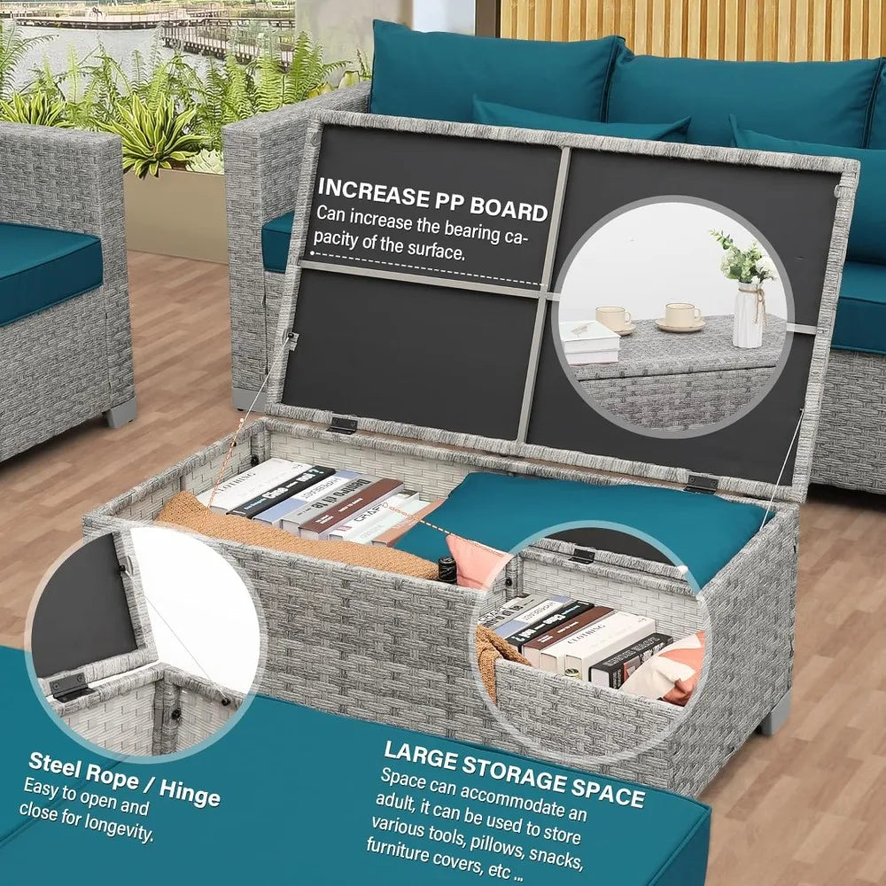 Patio Furniture Set 6 Piece Outdoor Patio Set Wicker Balcony Furniture Conversation Sets PE Rattan Couch Sofa with Coffee Table