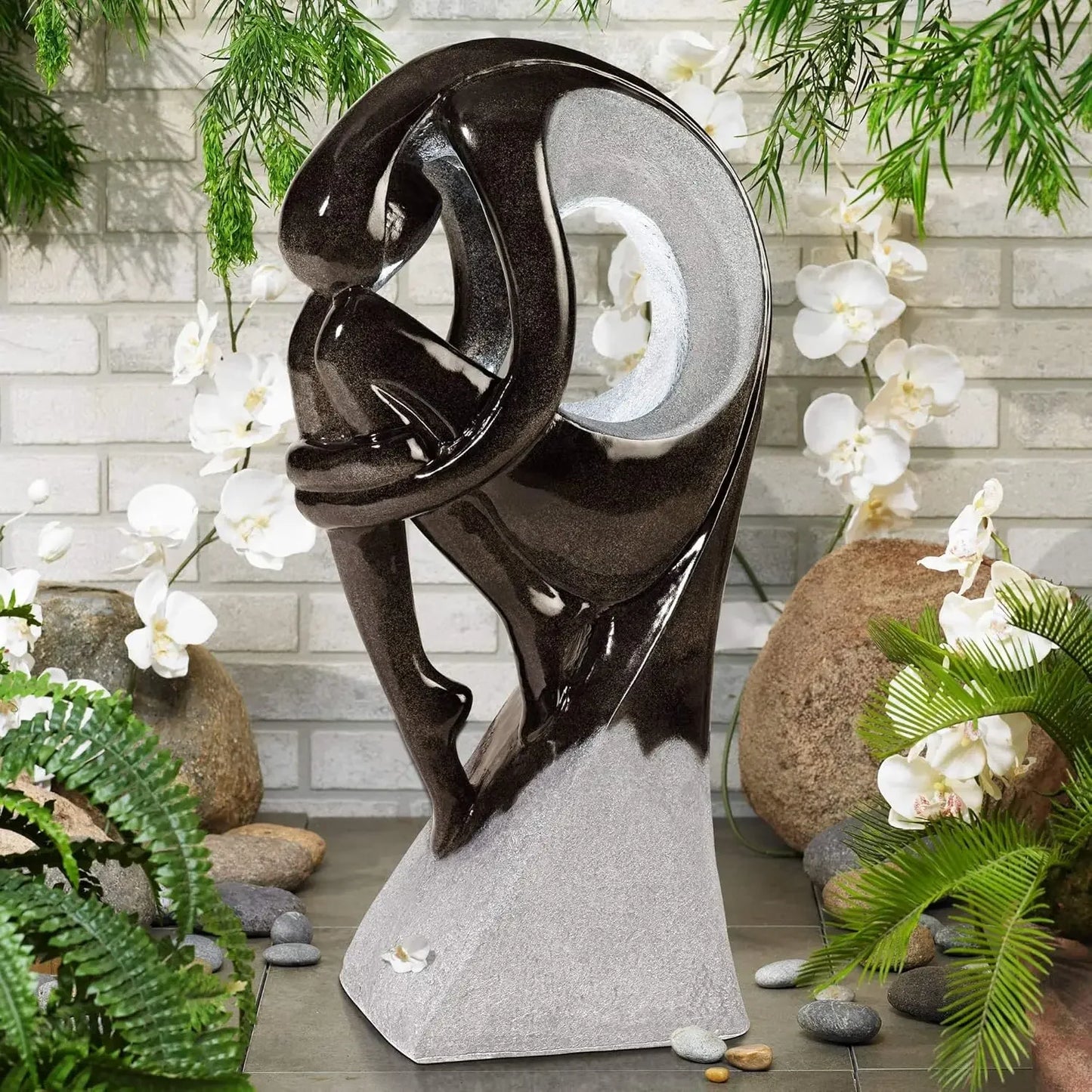 Graceful Form Modern Outdoor Floor Bubbler Water Fountain 43" High with LED Light House Living Room