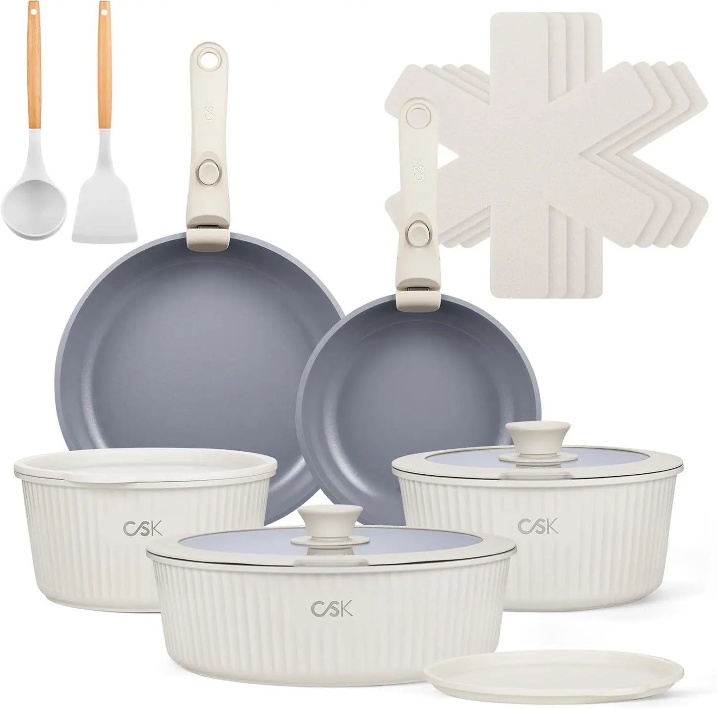 KOCH SYSTEME CS 17pcs Pots and Pans Set, Nonstick Ceramic Cookware Set Detachable Handle, Induction Pot and Pan Set