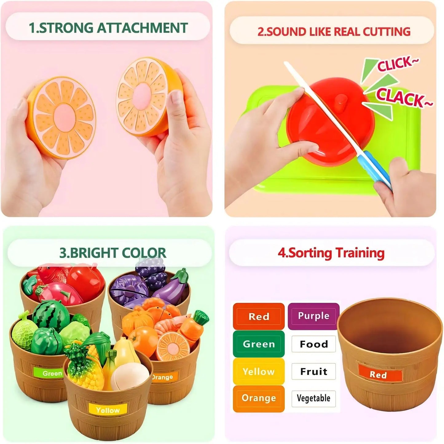 Fruit bucket, cutting and joy toy, vegetable simulation, children's play, kitchen, baby food, vegetable cutting, kitchen utensil