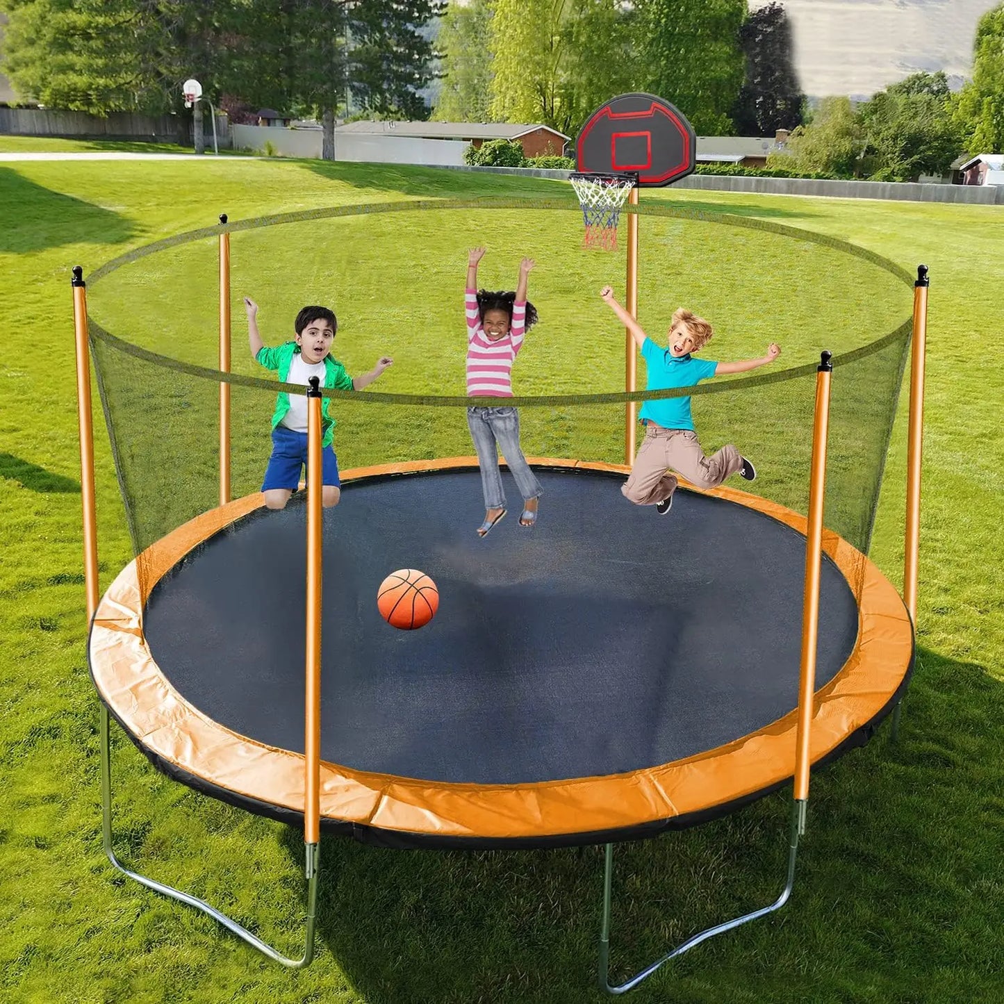 10Ft Heavy Duty Trampoline With Enclosure Net And Basketball
