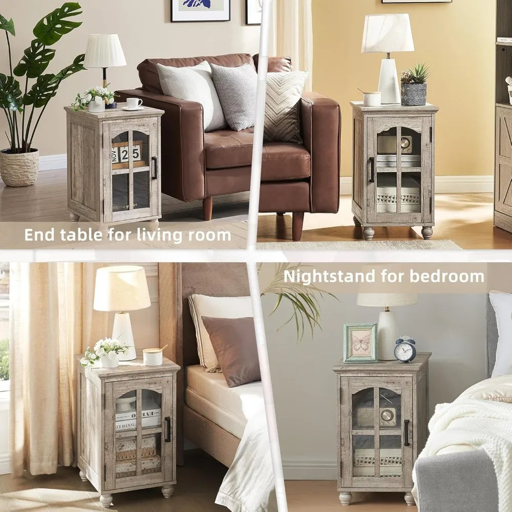 Narrow Side Tables 2 Farmhouse Nightstands Charging Station