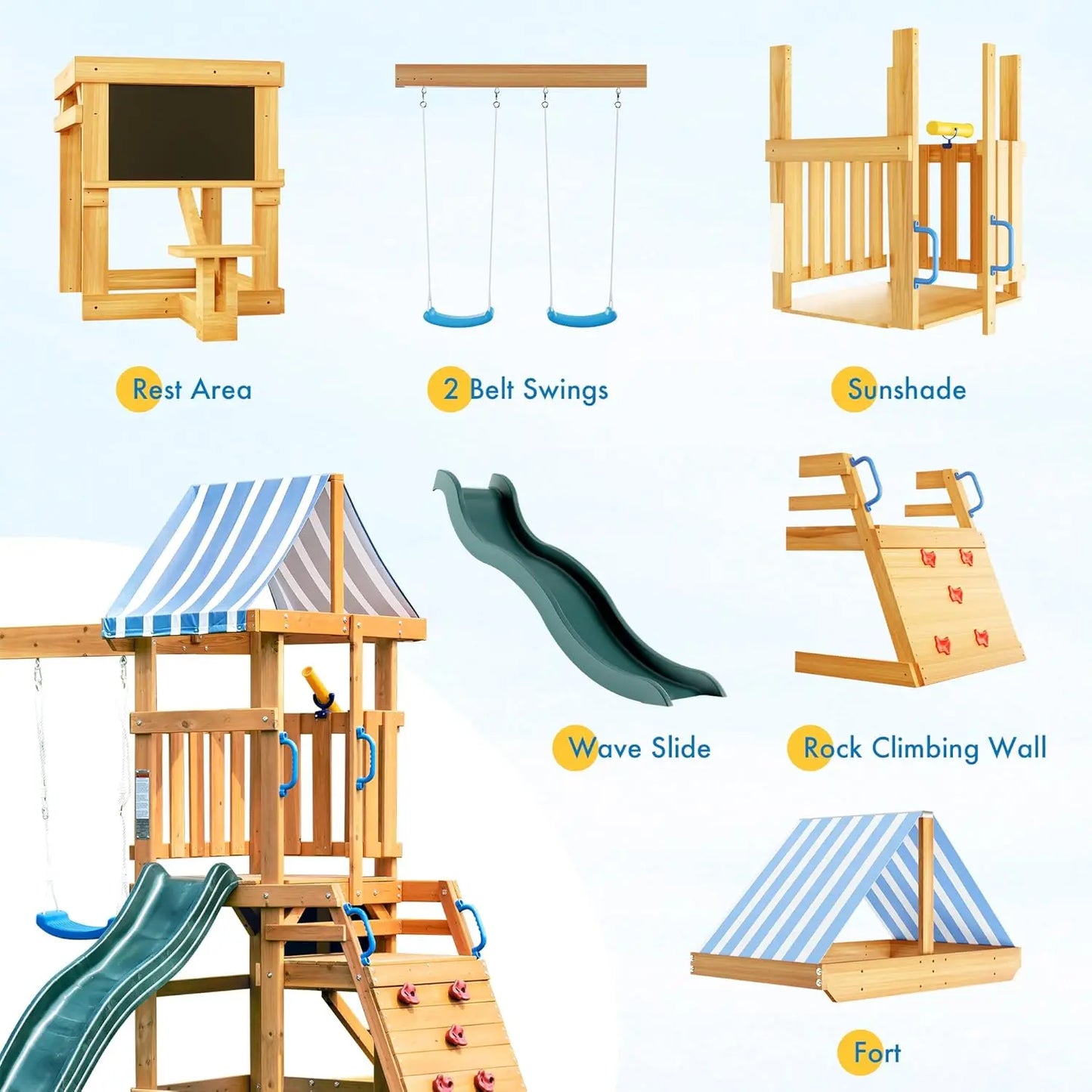 Robotime Robud Wooden Swing Set Dual Swings Climbing Wall