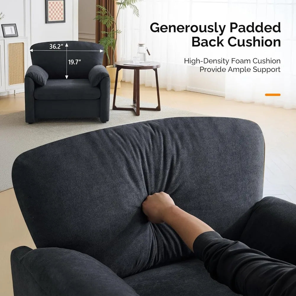 Grey Accent Chair, 38" Oversized Living Room Chairs Chenille Comfy Upholstered Lounge Armchair Soft Single Sofa Chair for Bedroo