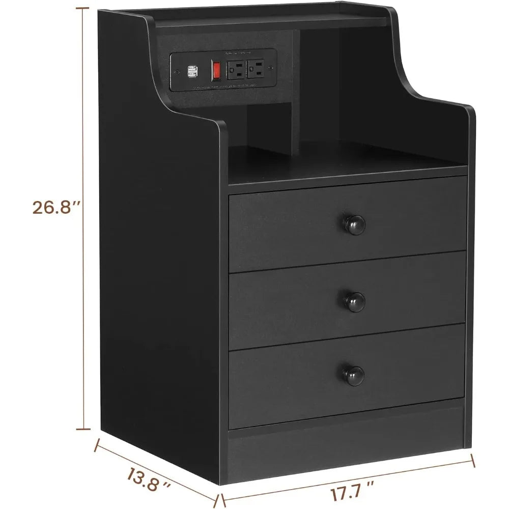 Adorneve Night Stands Set of 2 with Charging Station Hutch