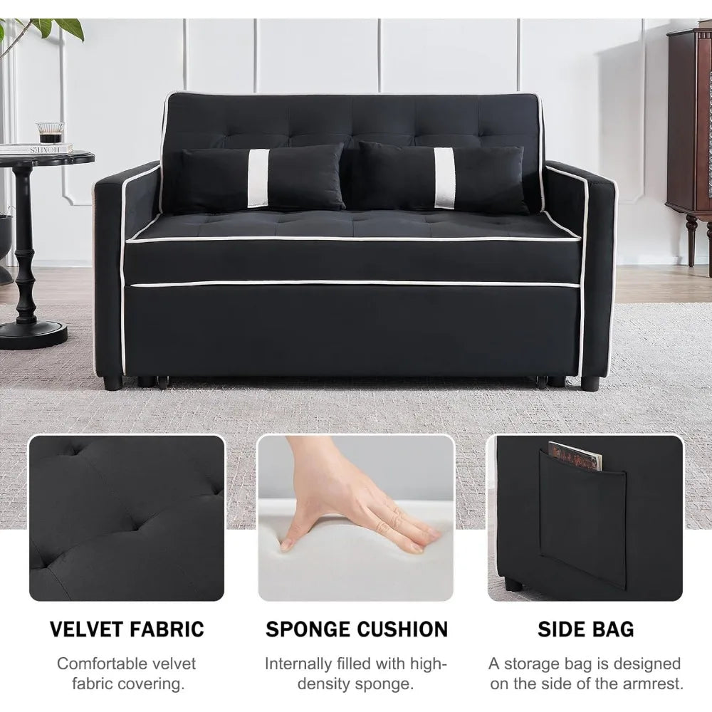 3 In 1 Convertible Sleeper Sofa Bed 54.5 Inch Velvet