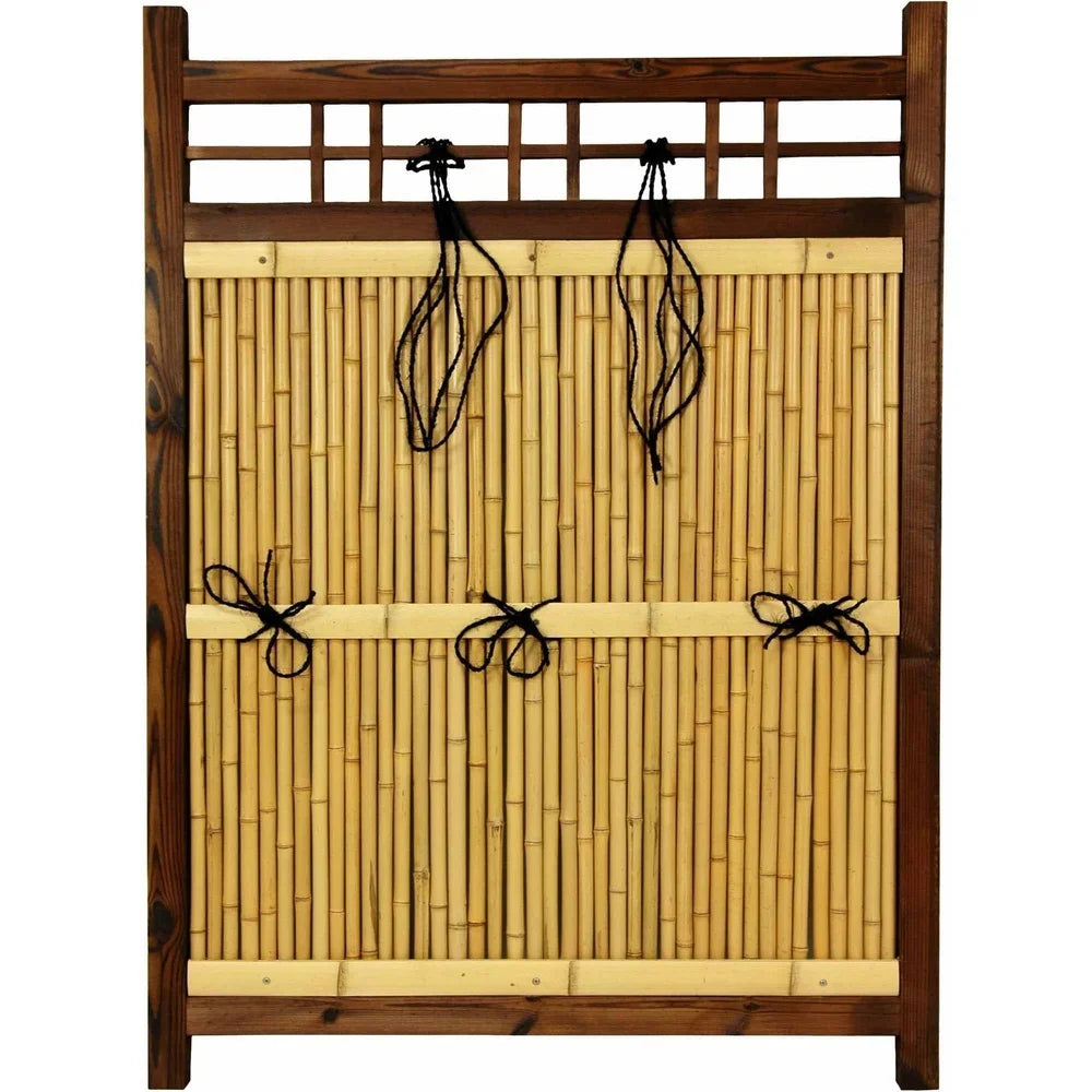 Japanese Bamboo Kumo Fence 4ft Tall Rustic Garden Decoration Sturdy Wood Frame Bleached Bamboo Panels Durable Cross-Bar Accent