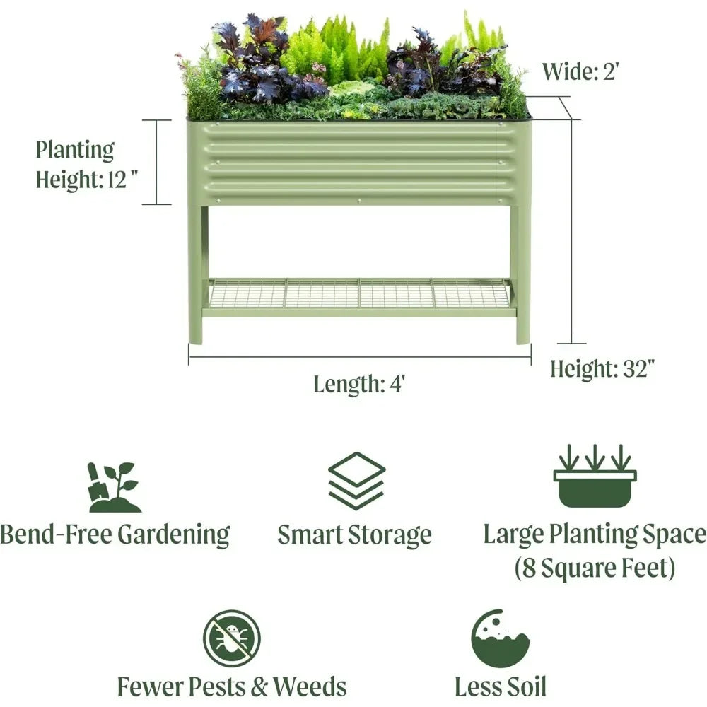 Elevated Garden Bed-V Series, Raised Garden Beds with Legs & Storage Rack for Lawn & Patio, Outdoor Planter Box for Gardening