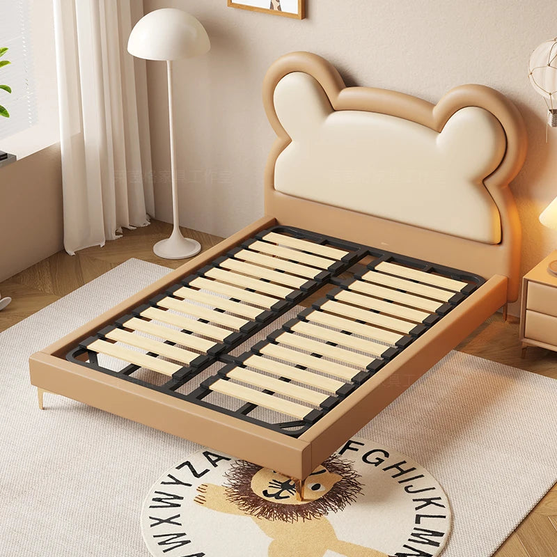 Children's Bed with Safety Guardrail Slide Boy and Girl Cartoon Cute Bear Solid Bed Single Bedroom Small Bed Cama Para Niña