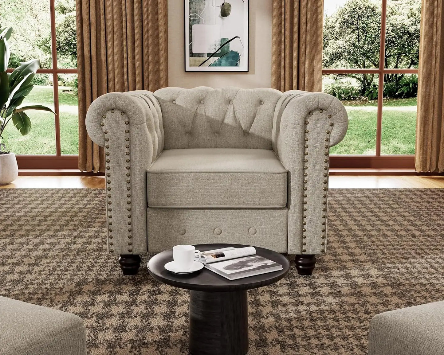 Classic Chesterfield Sofa Set 82'', Tufted Sofa Couch Set with Solid Wood Legs Thick Cushion, Pet-Friendly 3-Seater Sofas