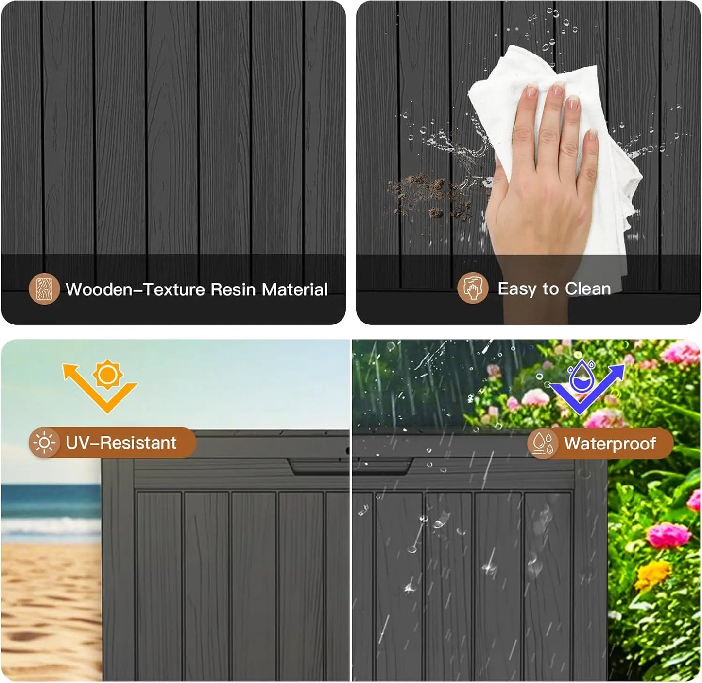 45Gal Black Deck Box - Waterproof & UV-Resistant Outdoor Storage w/Lockable Lid - For Patio/Garden Furniture