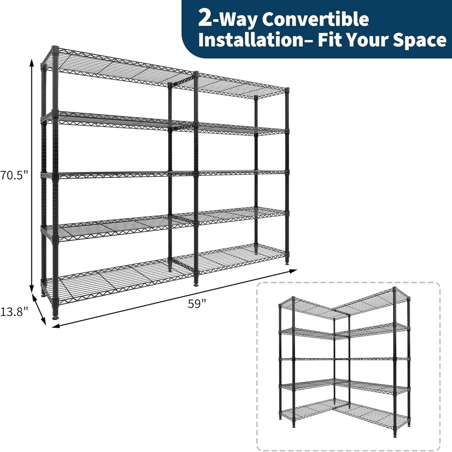5 Tier Metal Wire Storage Rack L Shaped Industrial Shelving For Kitchen Pantry