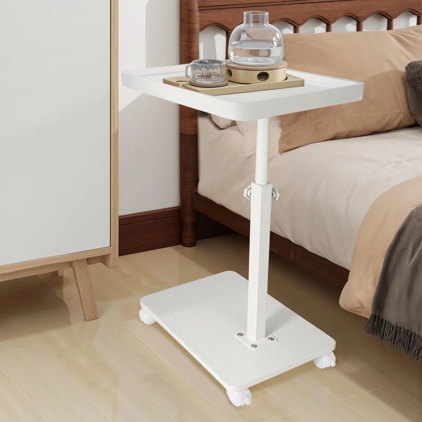 Side Table With Wheel C Shaped Living Room Sofa Side Cabinet Mobile Coffee Table Simple Small Square Table Bedroom Bedside Table