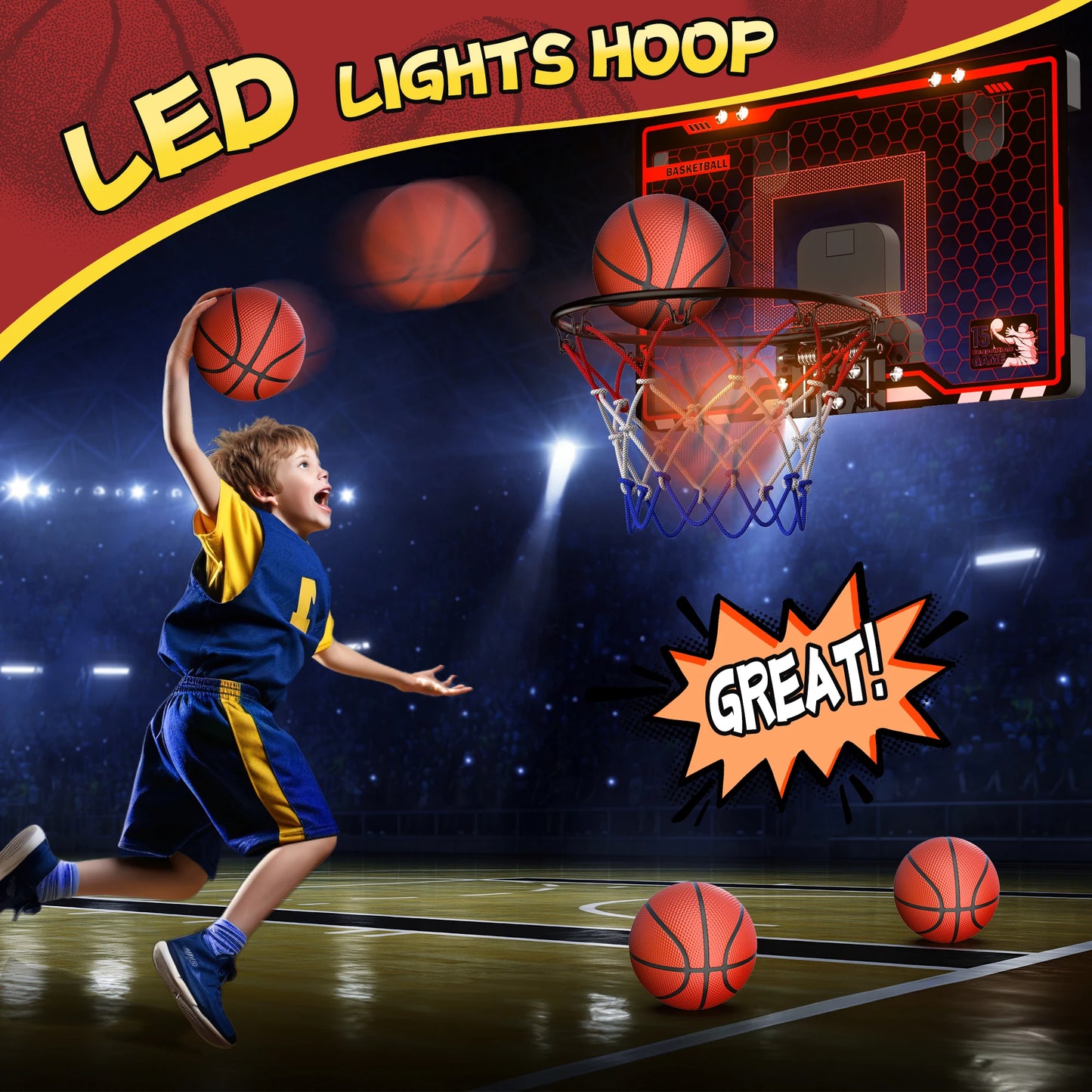 Mini Basketball Hoop For Kids,Basketball Hoop Over The Door with Scoreboard,Sports Toys Gifts for 4 5 6 7 8 9 10 Year Old Boys