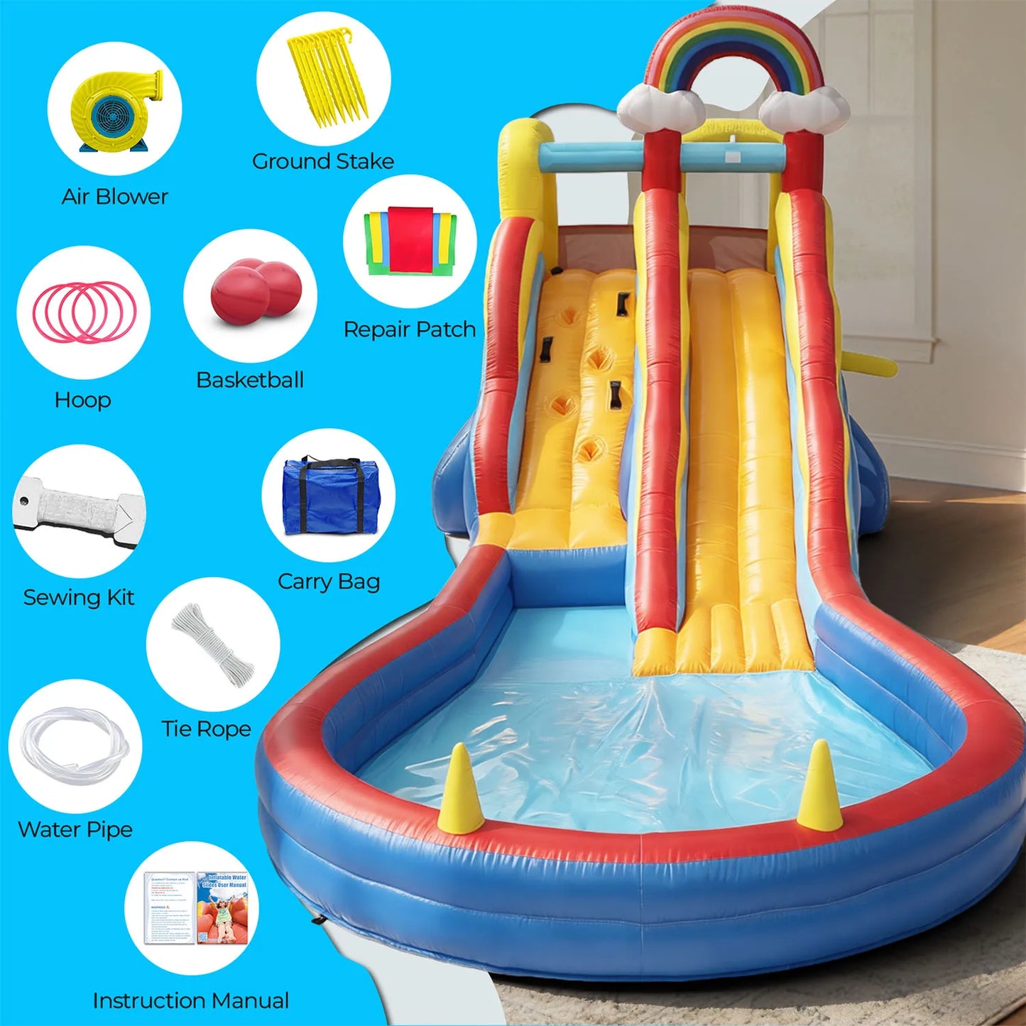 Commerci 6.1m Inflatable Bounce House Water Slide With 680W Blower CE Certified