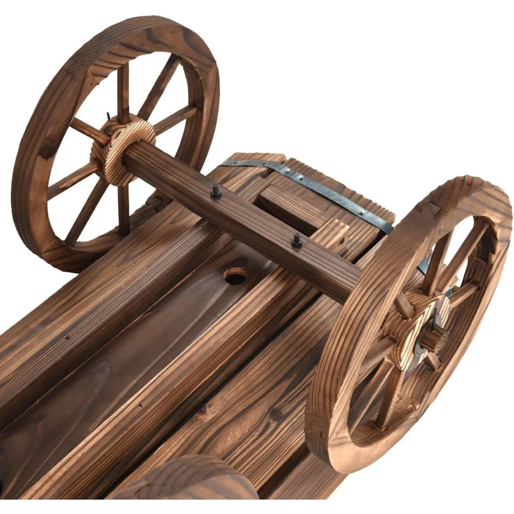 Wood Wagon Flower Planter Pot Stand W/Wheels Home Garden Outdoor Decor