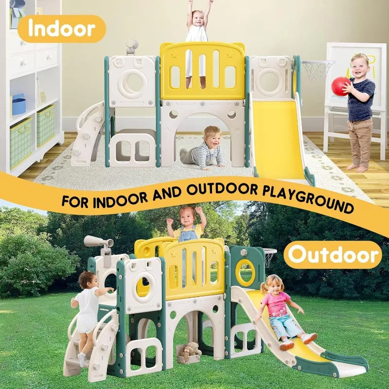 8 In 1 Toddler Slide Set With Climber And Basketball Hoop