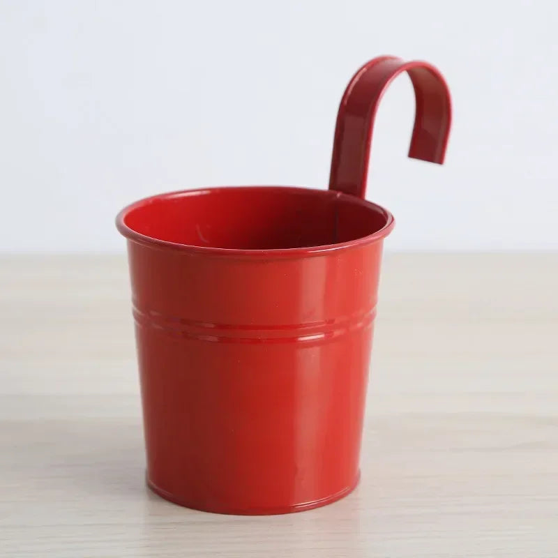 10 Colors Metal Iron Flower Wall Hanging Flower Plants Pot Hook Bucket Tin Garden Planter Pots Balcony Hanging Succulent Basket