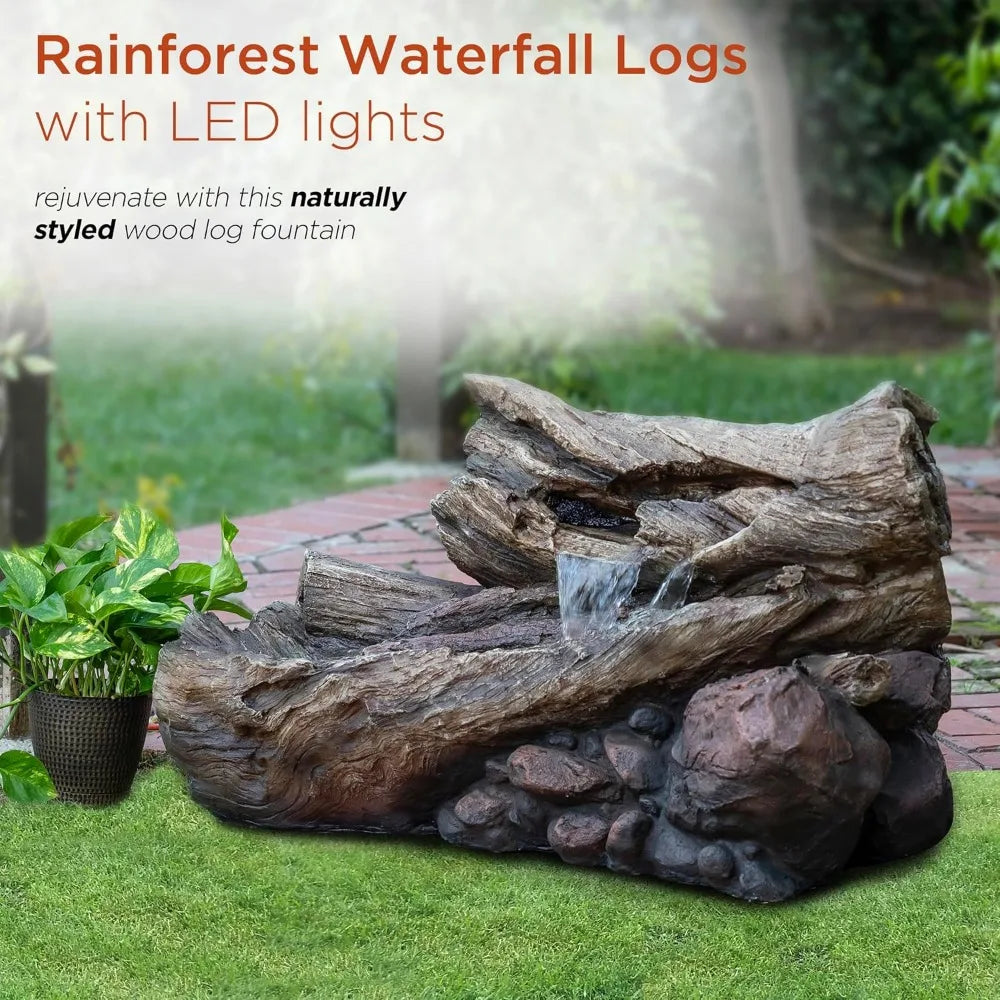 4-inch 2-story Tree Trunk Fountain with LED Lights, Used for Gardens, Courtyards, Rural Waterfalls, and Water Feature Fountains