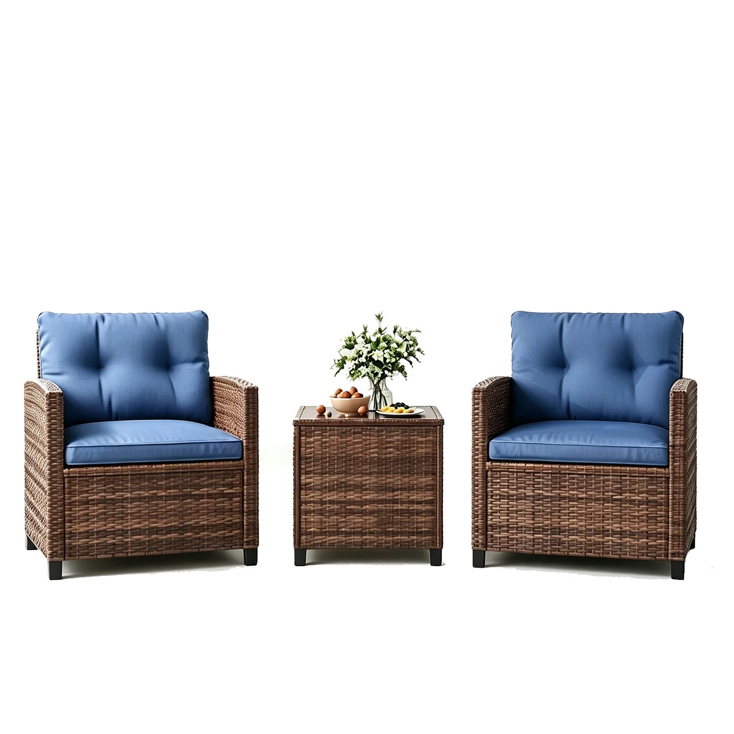 Outdoor Bistro Set 3-Piece Wicker Patio Furniture Rattan Seating With Coffee Table & Washable Cushions For Garden Backyard