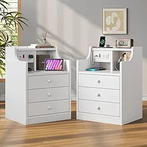 Adorneve Night Stands Set of 2 with Charging Station Hutch